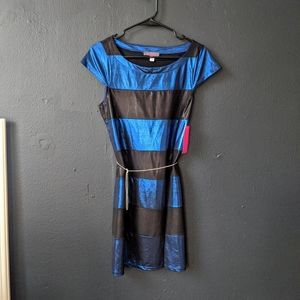 Vintage Y2K Justsweet JLo Metallic Blue Black Striped Shift Dress